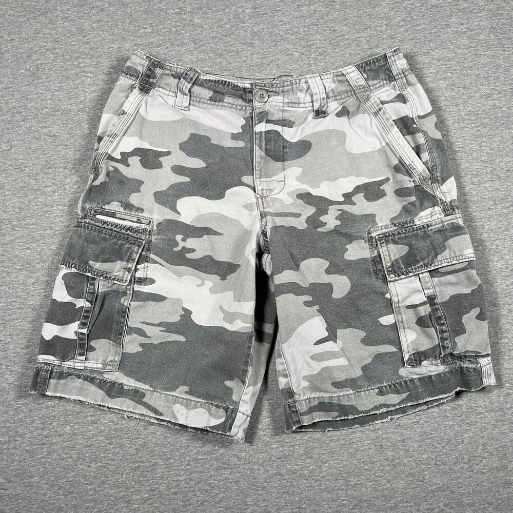 Roebuck & Co. Cargo Shorts Mens 32 Gray Cotton Camouflage Pockets Casual